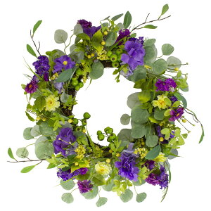 [RDY] [] [JƃAWTC̃t[Ex[EXvO[XAp[vƃCG[ 23C` [yVCOʔ] | Eucalyptus and Hydrangea Floral Berry Spring Wreath, Purple and Yellow 23"