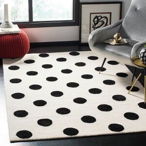 [] Safavieh qp|JhbgE[GAOAAC{[/ubNA8tB[g x 10tB[g [yVCOʔ] | SAFAVIEH Kids Polka Dots Wool Area Rug, Ivory/Black, 8' x 10'