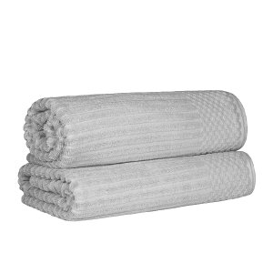 [] SUPERIOR Rbg100\bh`FbN{[_[oXV[c2gAVo[ [yVCOʔ] | Superior 2 Piece 100% Cotton Solid and Checkered Border Bath Sheets, Silver
