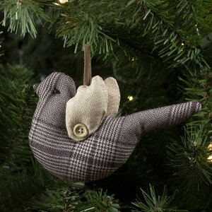 [] 8 "ĤuEƃx[W̊iqȂ̒̃NX}XEI[ig [yVCOʔ] | 8" Brown and Beige Plaid Bird with Wings Christmas Ornament