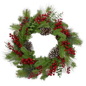 [RDY] [] Northlight z[̎Ɛ̏ڂlHNX}X [X - 24 C`, _ [yVCOʔ] | Northlight Holly Berries and Snowy Pinecones Artificial Christmas Wreath - 24-Inch, Unlit