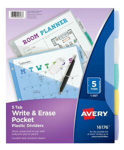 [] Avery ď|PbgtvȃvX`bNd؂A5^uA}`J[ [yVCOʔ] | Avery Write & Erase Durable Plastic Dividers w/Pockets, 5-tab, Multicolor