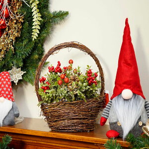 [] }̃oXPbg̃NX}X̑̑12 "̎Boxwood [yVCOʔ] | 12" Pine Cones Berries and Boxwood in Twig Basket Christmas Tabletop Decoration