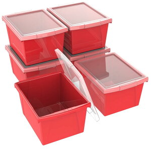 [RDY] [] Storex 4KWtvX`bN[ qp ^[TCY bh 6pbN [yVCOʔ] | Storex 4 Gallon Plastic Storage Bin with Lid for Kids, Letter Size, Red, 6-Pack