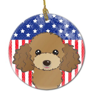 [RDY] [] AJƃ`R[gEuẼv[h̓I[ig [yVCOʔ] | American Flag and Chocolate Brown Poodle Ceramic Ornament
