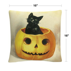 [RDY] [] Lnbs[WbNI[^nEBABCɂ16 X 16IȃX[ [yVCOʔ] | Black Cat Happy Jack O Lantern Halloween By Abc 16 X 16 Decorative Throw Pillow