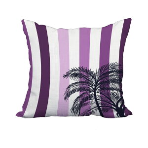 [��������] 20 x 20 �C���`�ׂ��ȃ��V�̎��F�̎Ȉ���̃��l���̎��̑����I�ȃ|���G�X�e�������� [�y�V�C�O�ʔ�] | 20 x 20 Inch Thin Stripe Palm Purple Stripe Print Decorative Polyester Throw Pillow with Linen T