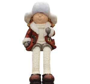 [RDY] [] 19C` tFCNt@[gbp[nbgԂႢ̎q̂ NX}XtBMA [yVCOʔ] | 19" Sitting Young Girl in Faux Fur Trapper Hat Christmas Figure