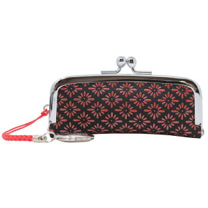 印伝 印鑑ケース 印傳屋 4303 黒×赤 レディース 和柄 本革 とんぼ かわいい がま口 朱肉付き 印鑑入れ 山梨 甲州印伝 和物屋 印伝印鑑ケース 本革 鹿革 がまぐち 13.5