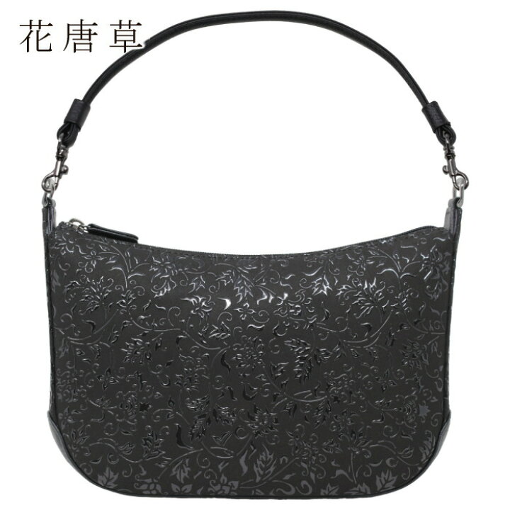 楽天市場】印傳屋 印伝 ポシェット 6105 花唐草 黒 花格子 紫  