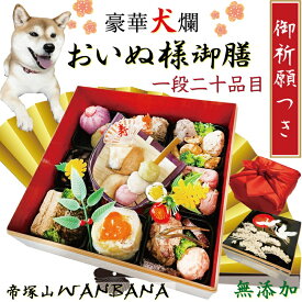 【予約開始 限定特典】犬用のお節料理 豪華犬爛おいぬ様御膳 無添加 贅沢20品 重箱・お品書き 盛り付け済 ワンバナ 小野住吉神社 犬幸祈願 人気 おせち お正月お年玉に こだわり手作り食材 アレルギー 国産 新春 幸せいっぱい お祝い 贈り物