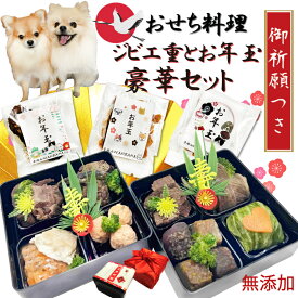 【送料無料】 犬用のお節料理 ジビエ重 お年玉おやつ3種セット 豪華なお重箱 お品書付 犬幸祈願 食べっぷり抜群のお節料理 お正月からこだわり手作り食材で健康に 無添加 アレルギー対応 国産 御節でお祝い 贈り物 ギフトにも ワンバナ