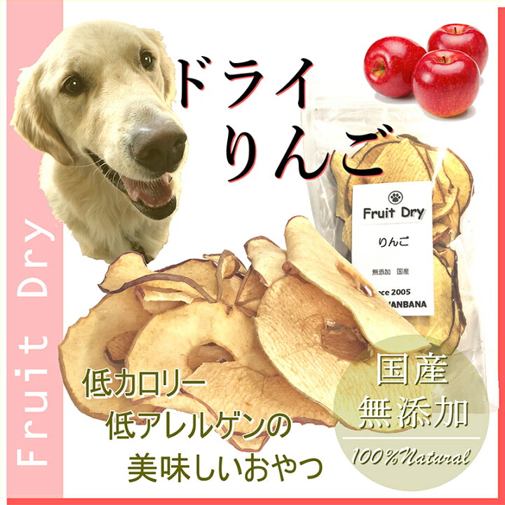 楽天市場 犬のおやつ リンゴ ドライ アップル フルーツ 無添加 国産 リンゴ酸 ポリフェノール ご褒美やギフト 贈り物に アレルギー体質のわんちゃん グルメなわんちゃんに おすすめ ワンバナ Wanbana 6600円以上送料無料 ペットフード Wanplus楽天市場店