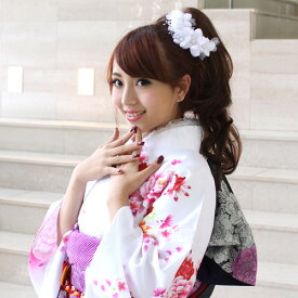 髪飾り 成人式 振袖　袴　「和なでしこ」桜とパールの髪飾り振袖 髪型 ピンク　ホワイト(白)　結婚式 和装 桜　サクラ