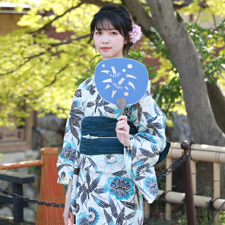 楽天市場】浴衣 セット レトロ 高級綿絽浴衣3点セット「オフホワイト地  