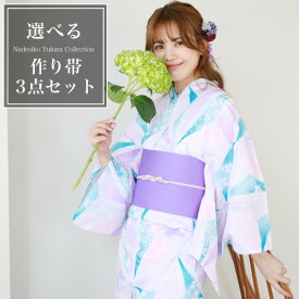 【11/4 20:00〜11/11 1:59まで最大2,000円OFFクーポン】選べる17柄 浴衣作り帯セット ときめき夏恋浴衣作り帯3点セット 浴衣 セット 作り帯 レトロ 浴衣 紺 白 黒 ピンク クリーム ゆかた セット レトロモダン 安い 10代 20代 30代 40代