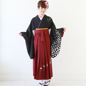 【最大2000円OFFクーポン】【レンタル】卒業式袴レンタル女女性レディースレトロ袴セット卒業式袴セット2尺袖着物&袴フルセットレンタル安い大学小学生サイズありレトロモダン「黒地に蝶大正ロマン」