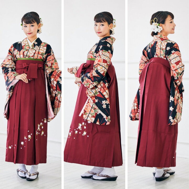楽天市場】【レンタル】 卒業式 袴 レンタル 女 フルセット レトロ 卒業式袴セット2尺袖着物&袴フルセットレンタル 安い 大学 小学生サイズあり レトロモダン 「黒地にえんじ系の矢絣 芍薬 撫子 桜」 : 和 なでしこ
