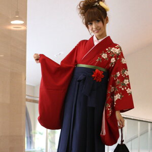 楽天市場 レンタル 卒業式 袴 レンタル 女 レトロ 袴セット 女性 卒業式袴セット2尺袖着物 袴 フルセットレンタル 安い 大学 小学生サイズあり レトロモダン 赤地にしだれ桜 教員 消費税込み 和 なでしこ