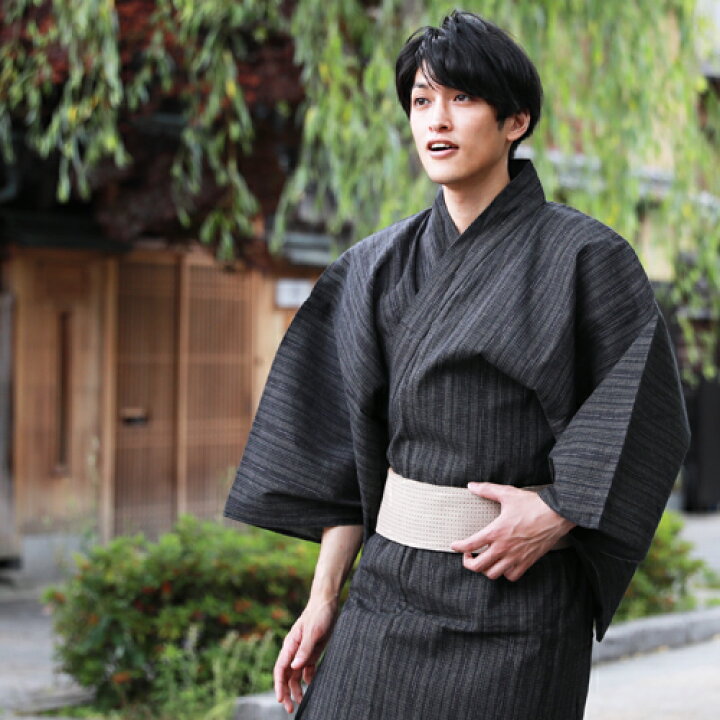 楽天市場 浴衣 メンズ セット 男物高級綿麻浴衣3点セット 黒地にグレーの格子 メンズ浴衣セット 男性 男 レトロ 大人 高級綿麻浴衣 角帯 下駄 黒 格子 M L Ll 3l 4l 5l 大きいサイズ 和 なでしこ