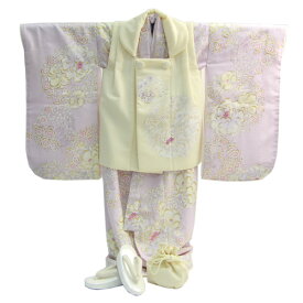 七五三 着物 3歳 レンタル 女の子 被布着物10点セット ピンク地に牡丹・椿・梅の花玉 NATURAL BEAUTY モダン レトロ