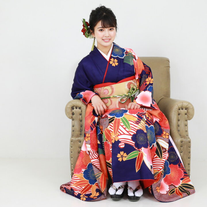 楽天市場】絵羽柄 振袖6点セット 販売 購入「紫地に波とレトロ桜」振袖 