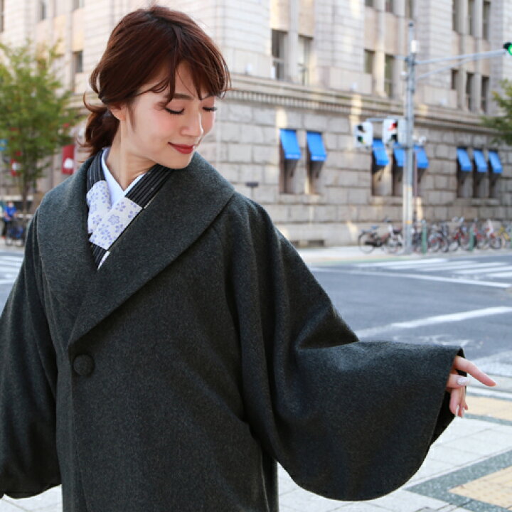 楽天市場】日本製 着物 コート 女性 カシミア混へちま衿＆くるみボタン 