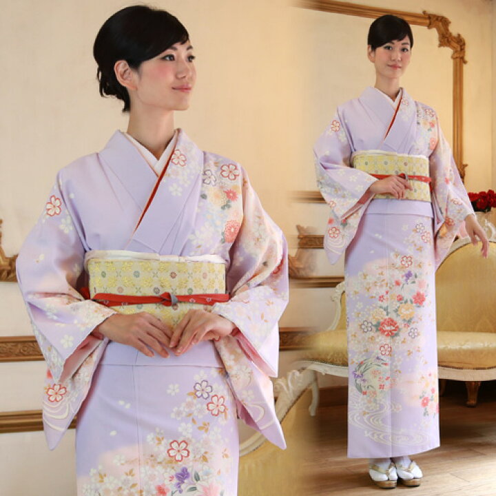 着物 訪問着 未使用 草花柄 緑 正絹 裄67cm レディース 女性 和服 30代 