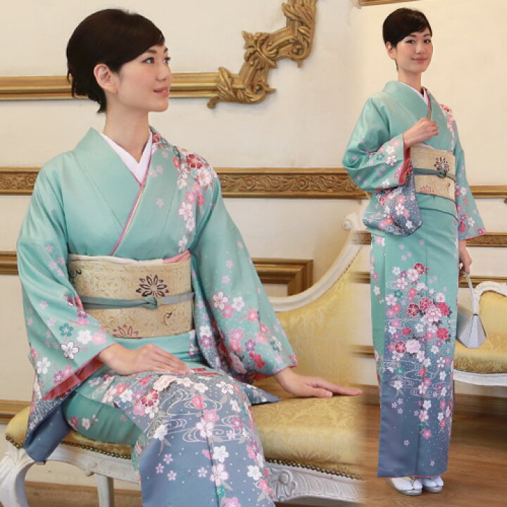 訪問着フルセット 絹帯揚げ 帯締め 伊達襟 グレー 水色 緑 卒業式 七五三 