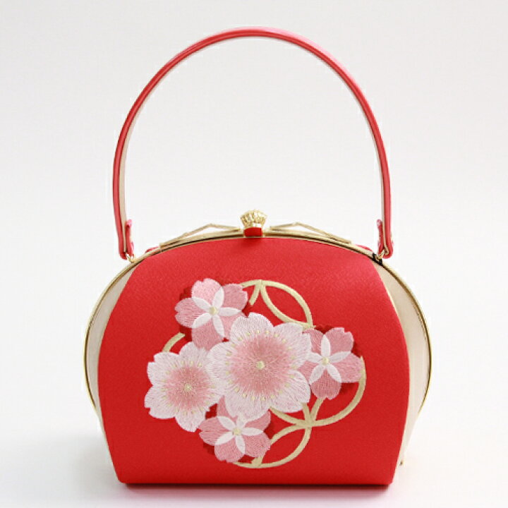楽天市場】日本製 成人式 振袖用 和装バッグ「赤地に七宝・桜刺繍 