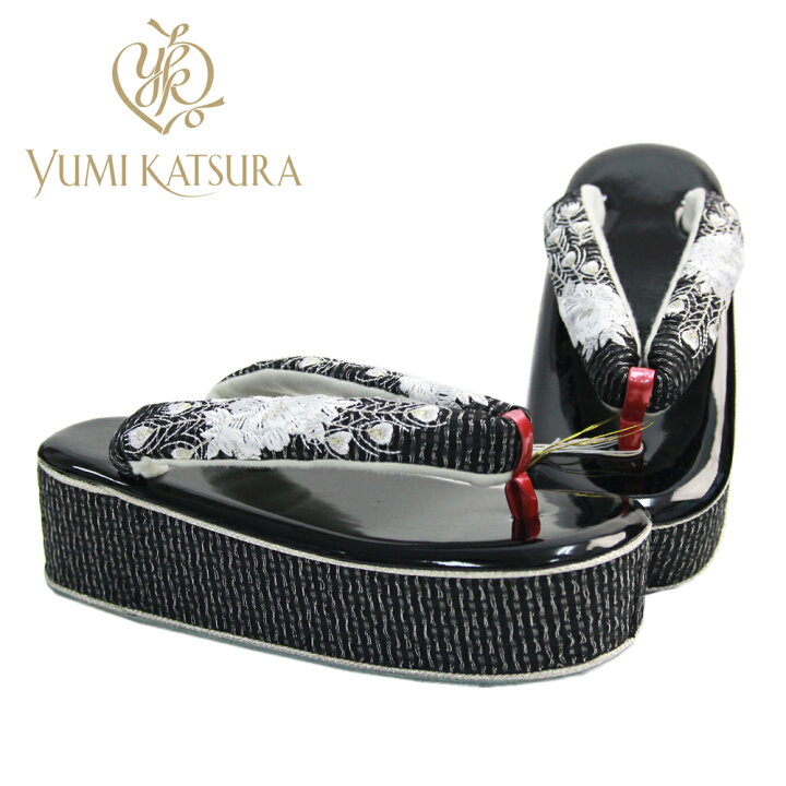 楽天市場】YUMI KATSURA 振袖 草履 厚底 牡丹・クジャク刺繍 黒 孔雀 