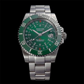 【最新作】1日の時間を24時間で表示 WANCHER「ASTRONAUT3」自動巻き機械式時計 ブラック/グリーン セラミックベゼル ハック機能腕時計 夜光 シンプル シルバー ブレス 三針アナログ メンズ ウォッチ ギフト プレゼント アストロノート