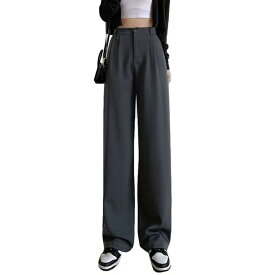 [YoniStar] スラックス レディース 黒 韓国 ハイウエスト パンツ 大きいサイズ ワイドパンツ 女性 ストレート