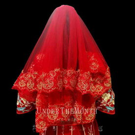 ブライダル アクセサリー 小物 ウェディング 結婚式 パーティー 婦 花嫁 舞台 小道具 コスプレ ドレス ベール 中国 赤 ベール 大きめ 赤 ベール 頭飾り