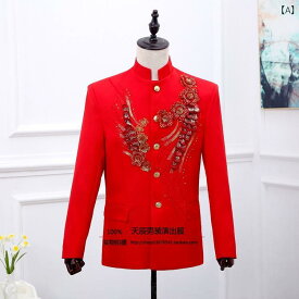メンズ レトロ エスニック チュニック パフォーマンス スーツ 民族風 衣装 2点 セット 手 装飾 赤 黒白