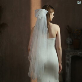ブライダル アクセサリー ウェディング パーティー 結婚式 花嫁 婦 小物 パール リボン ベール レトロ ホワイト 単層 旅行 写真 ソフト ベール