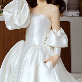 ブライダル アクセサリー ウェディング パーティー 結婚式 花嫁 婦 小物 手袋 レトロ 韓国 エレガント サテン ドレス 長袖 カバー 腕 袖 写真撮影