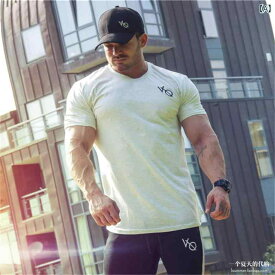 メンズ スポーツ 半袖 Tシャツ 筋肉 質 示 フィットネス 服 ランニング トレーニング アイアン トレーニング 綿 トップススス