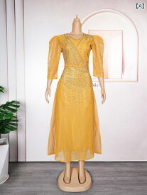 レディース ファッション アフリカ 大きめサイズ イブニングドレス ロング スカート ビーズ ドレス ドレス