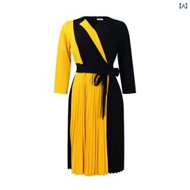 レディース ファッション アフリカ 大きめサイズ 婦人服 カラー ストラップ プリーツスカート エレガント ドレス