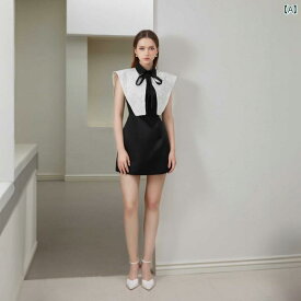 レディース ファッション ベトナム レトロ ヘボン 風 ヘボン 風 リトル ブラック ドレス 黒白 刺繍 ショール ドレス 2点 セット