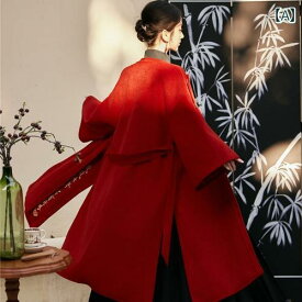 レディース ファッション チャイナ風 コート 馬顔スカート 秋冬 中国 旧正月 漢服 年 セットアップ 赤 ウール コート