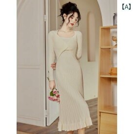 レディース ファッション 柔かく ワックス シンプル ロング ニット ドレス