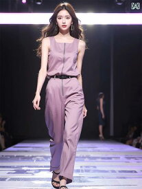 レディース ファッション ユニーク 見栄え ピンク 紫 ワンピース ノースリーブ ジャンプ セットアップ 社交界小柄 メンズ