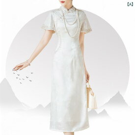 レディース ファッション 白 チャイナ風 ドレス 小さめ 普段使い ドレス 夏