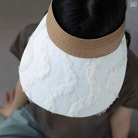 レディース サンバイザー アヒル ビル 空 トップスス パピルス テクスチャ 調整可能 韓国 メッシュ テクスチャ つば広 日焼け防止 帽子
