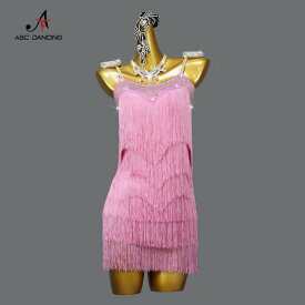 ダンス 衣装 パフォーマンス ピンク ラテンダンス タッセル 競技 ドレス ドレス
