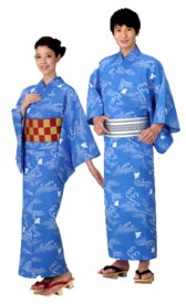 邦楽柄ゆかた　青系　男仕立て女仕立て　盆踊りや日舞の稽古などに使われる浴衣です。着物袖 練習用 温泉 旅館 稽古 盆踊り 日舞 温泉愛好会