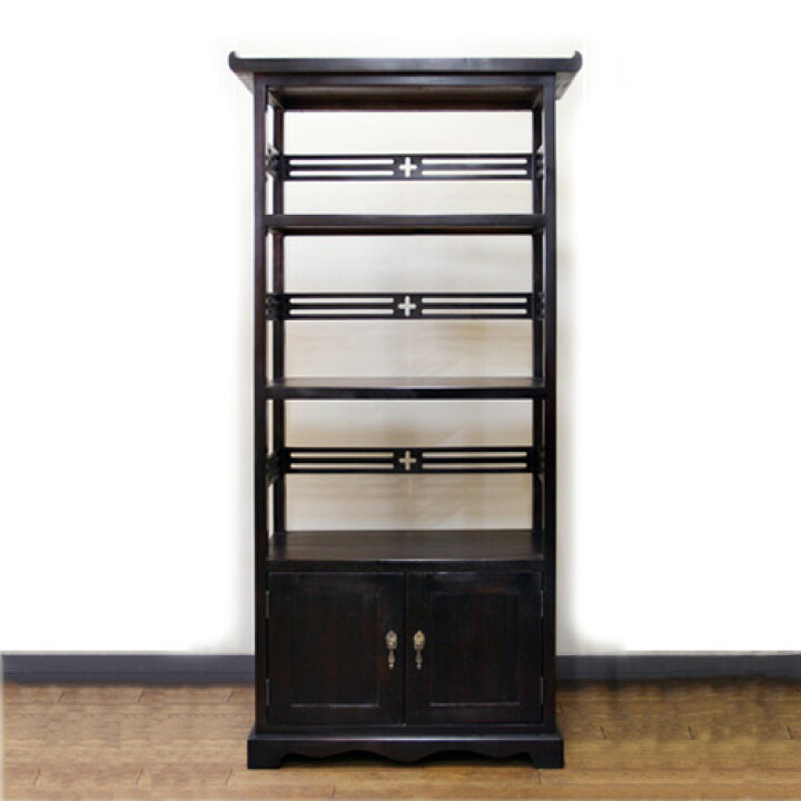 楽天市場】(3段棚+観音扉 ブックシェルフ W70 D32 H141)アジアン家具 
