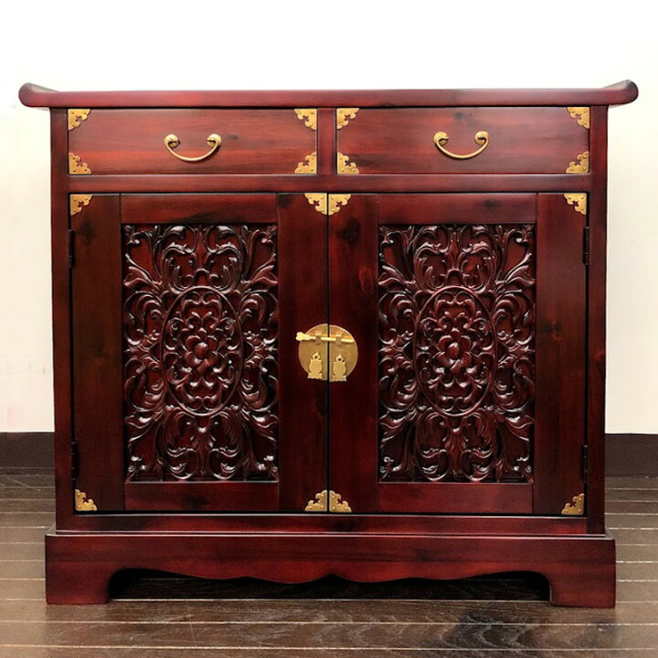 楽天市場】(2引出し+花の彫刻観音扉 キャビネット W84 D40 H74 